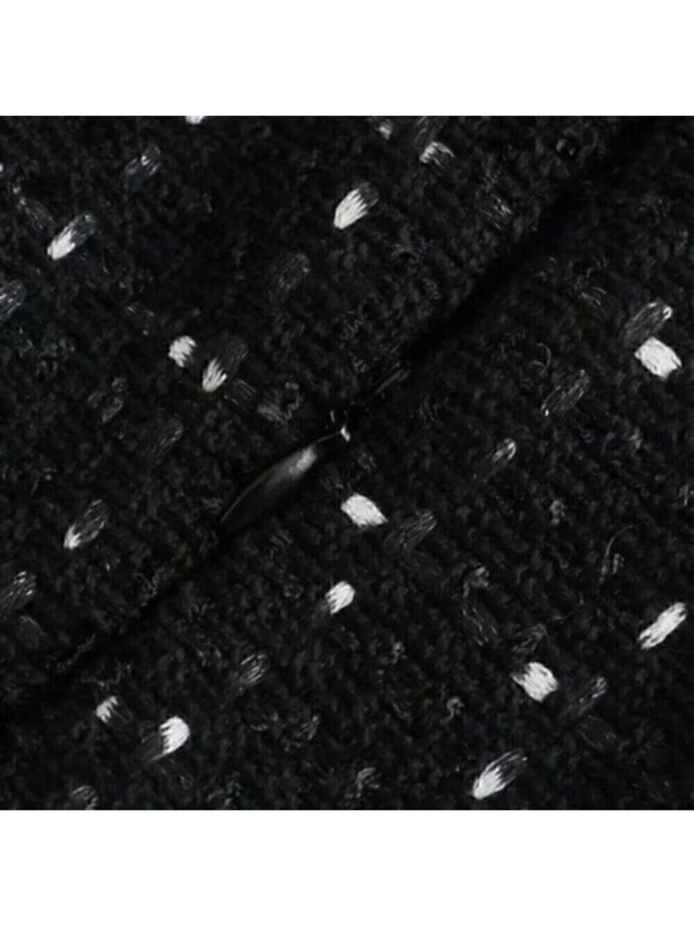 Black Texture Tweed Weave Cutout Mini Dress With Faux Pearls L - Picture 10 of 16